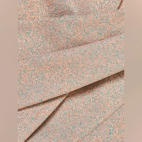 NWT Teri Jon Rickie Freeman Rose Gold Glitter Off Shoulder Column Gown Dress 8 - Picture 5 of 13